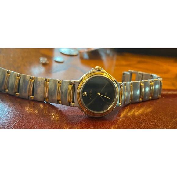 Women's 25mm Two Tone Fossil Steel Watch FS2698, WR 50M, All Stainless - Picture 1 of 3